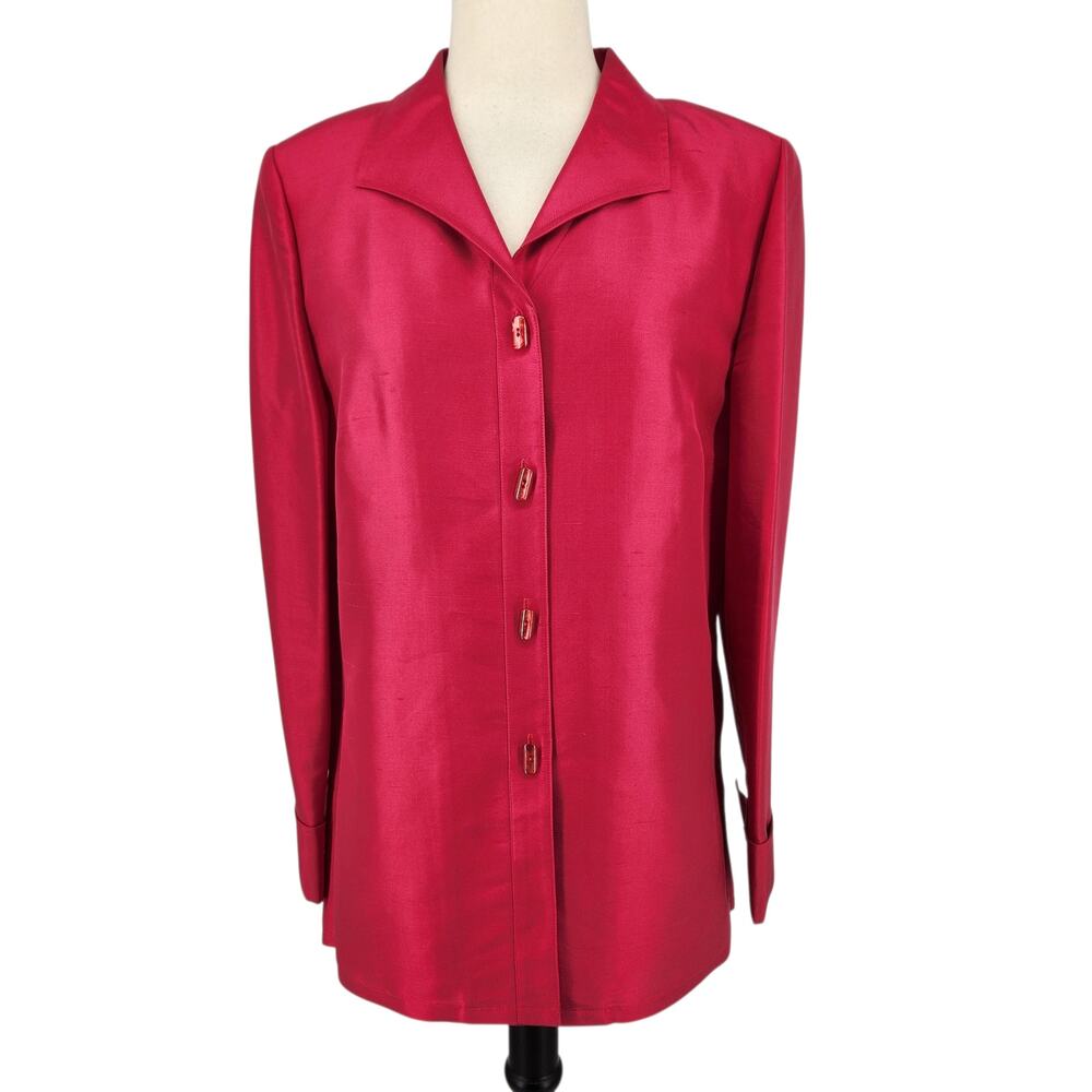 Shomi by Miller Shor Silk Button-Front Top Size 10 Fuchsia Pink Sculptural Luxe